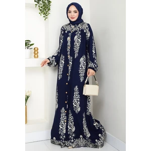 Pela Dokuma Viskon Elbise 1548 - Lacivert