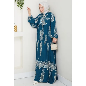 Niral Dokuma Viskon Elbise 1542 - Petrol Mavi