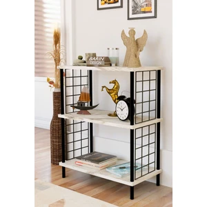 3 Katlı Çevir Kur Dekoratif Salon Rafı Tel Yan Panelli Açık Kitaplık, Biblo ve Aksesuar Düzenleyici