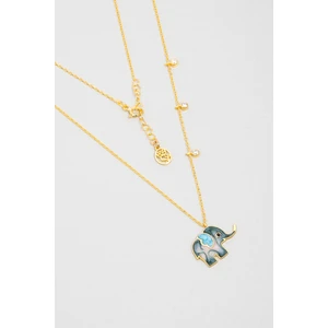 Şans Tılsımlı Mineli Fil 18 Ayar Sarı Altın Kaplama Gümüş Kolye