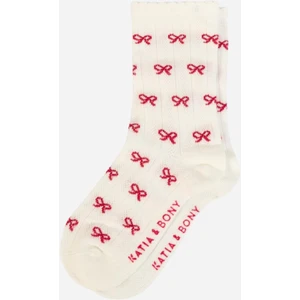 Kız Çocuk Kurdele Desenli Soket Çorap Ekru