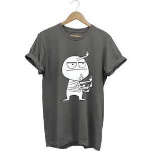 Eğlenceli Komik Orta Parmak Tasarım Baskılı %100 Pamuk Regular Fit T-Shirt