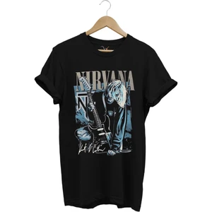 Nirvana Rock Müzik Grubu Poster Baskılı Şık %100 Pamuk Yazlık T-Shirt
