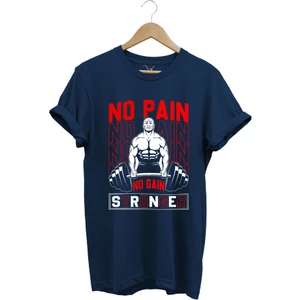 Gym Sporcu Fitness No Pain No Gain Dumbell Tasarım Baskılı %100 Pamuk Regular Fit T-Shirt