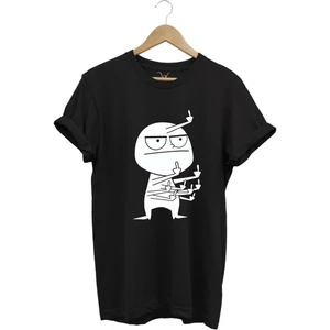 Eğlenceli Komik Orta Parmak Tasarım Baskılı %100 Pamuk Regular Fit T-Shirt