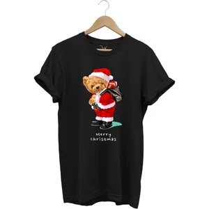 Yılbaşı Yeni Yıl Merry Christmas Sevimli Ayıcık Baskılı %100 Pamuk Regular Fit T-Shirt