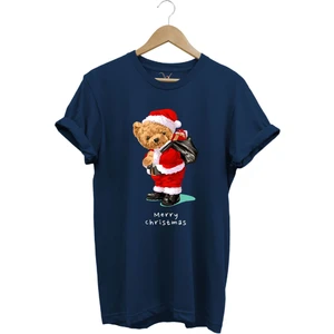 Yılbaşı Yeni Yıl Merry Christmas Sevimli Ayıcık Baskılı %100 Pamuk Regular Fit T-Shirt