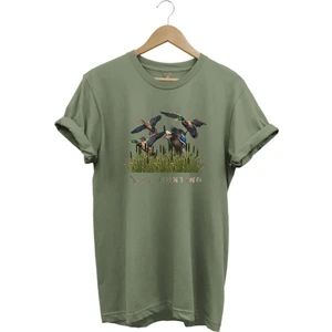 Hunting Avcılık Ördek Avı Baskılı %100 Pamuk Regular Fit Bisiklet Yaka T-Shirt