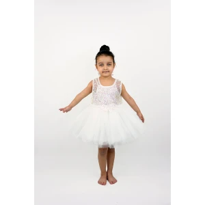 Kız Çocuk Parıltılı Ip Askılı Çıtçıtlı  Body, Kabarık Tütü Etek ve Pullu Tül Crop -3lü Set