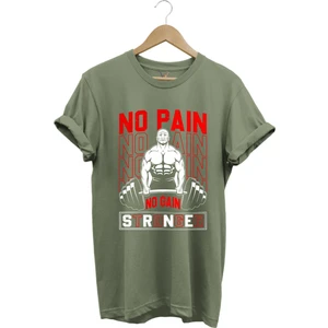 Gym Sporcu Fitness No Pain No Gain Dumbell Tasarım Baskılı %100 Pamuk Regular Fit T-Shirt