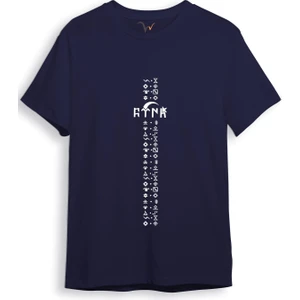 Türkiye Türk Yazısı ve Göktürk Alfabesi Sembolleri Ay Yıldız ve Hilal Baskılı Regular Fit T-Shirt