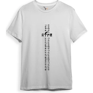 Türkiye Türk Yazısı ve Göktürk Alfabesi Sembolleri Ay Yıldız ve Hilal Baskılı Regular Fit T-Shirt