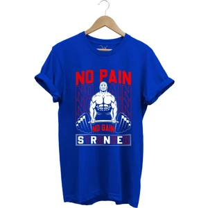 Gym Sporcu Fitness No Pain No Gain Dumbell Tasarım Baskılı %100 Pamuk Regular Fit T-Shirt