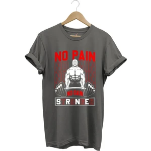 Gym Sporcu Fitness No Pain No Gain Dumbell Tasarım Baskılı %100 Pamuk Regular Fit T-Shirt