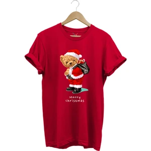 Yılbaşı Yeni Yıl Merry Christmas Sevimli Ayıcık Baskılı %100 Pamuk Regular Fit T-Shirt