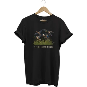 Hunting Avcılık Ördek Avı Baskılı %100 Pamuk Regular Fit Bisiklet Yaka T-Shirt
