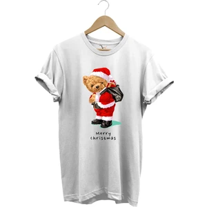Yılbaşı Yeni Yıl Merry Christmas Sevimli Ayıcık Baskılı %100 Pamuk Regular Fit T-Shirt
