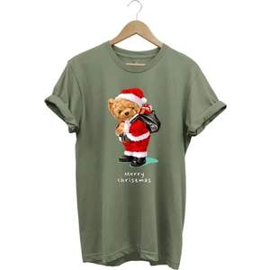 Yılbaşı Yeni Yıl Merry Christmas Sevimli Ayıcık Baskılı %100 Pamuk Regular Fit T-Shirt