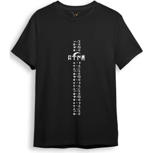 Türkiye Türk Yazısı ve Göktürk Alfabesi Sembolleri Ay Yıldız ve Hilal Baskılı Regular Fit T-Shirt