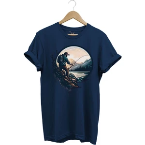 Balıkçı Özel Tasarım Olta ile Balık Tutmak ve Doğa Yazlık %100 Pamuk Tişört