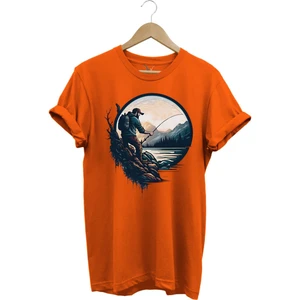 Balıkçı Özel Tasarım Olta ile Balık Tutmak ve Doğa Yazlık %100 Pamuk Tişört