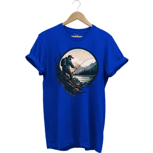 Balıkçı Özel Tasarım Olta ile Balık Tutmak ve Doğa Yazlık %100 Pamuk Tişört