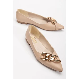 Kadın Babet Nude Cilt Zincir Detaylı Sivri Kalıp