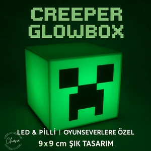 Minecraft Creeper Glowbox Gece Lambası | LED Işıklı, 9x9 Cm, Pilli Küp Lamba