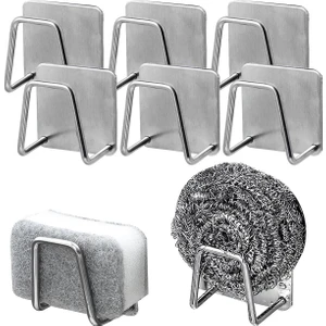 MAİN SHOP Yapışkanlı Paslanmaz Çelik Bulaşık Sünger Tutucu Bulaşık Süngeri Tutacağı Askı 6 Adet M- Sng1