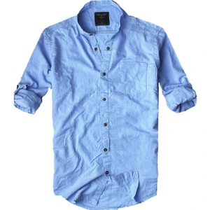 Alaska The Last Frontier Slim Fit %100 Pamuk Kumaş Hakim Yaka  Uzun Kol  Gömlek--Açık Düz Mavi--
