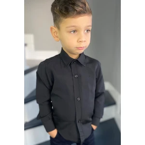 Erkek Çocuk Düz Renk Siyah Uzun Kollu Gömlek