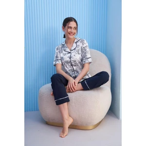 Miss Klein Kadın Büyük Beden Gömlek Yaka Pamuklu Likralı Kısa Kol Pijama Takımı 1133 - 1 Adet