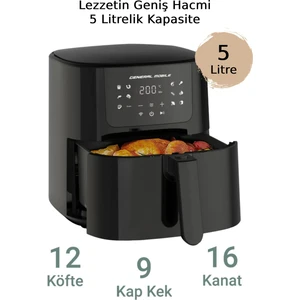 General Mobile GM Air Fryer 5 L Yağsız Fritöz – Tek Hazne, Isı Ayarı, Hızlı Isınma ve Çıkarılabilir Hazne Özellikli