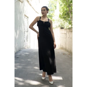 Göğüs Büzgülü Önden Yırtmaçlı Straplez Askılı Uzun Elbise 50322