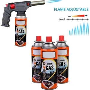Kamp Gazlı Yüksek Alevli Pürmüz Seti 3 Lü Kamp Gazı ve Tabanca Pürmüz Derece Ayarlanabilir Çakmaklı