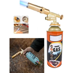 Çakmaklı Metal Pürmüz Kafası Kamp Gazı Seti Piknik Kamp Mangal Mutfak Için 400ML Gaz ve  Başlık