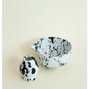 Seramik Mat Siyah Benekli Matcha Kase ve Whisk Tutacağı Set