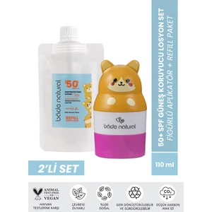 Bade Natural Çocuk Güneş Koruyucu Losyon 50+ Spf  Doğal Refill Paket + Kedi Figürlü Aplikatör Set