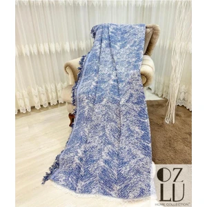 Lüks Pamuklu Koltuk-Çekyat Örtüsü 170X220 Alaca Saks Mavi Çift Taraflı Terletmez Kaymaz