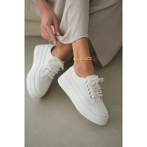 Peint Yüksek Tabanlı Bağcıklı Sneaker- Beyaz