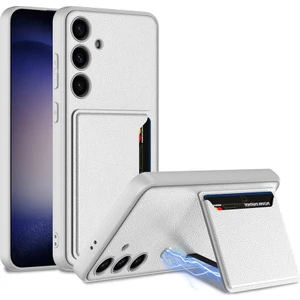 Galaxy Uyumlu S24 Plus Suni Deri Arka Yüzey Zore Kartlıklı Kıpta Silikon Kapak-Gümüş