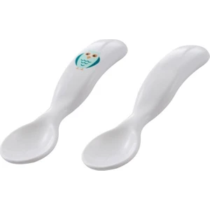 Eğitici Ergonomik Bebek Mama Kaşık Seti, Beyaz  Baykuş Desenli