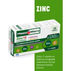 HappyMore Çinko, Selenyum, Histidin ve C Vitamini Içeren 30 Tablet Takviye Edici Gıda