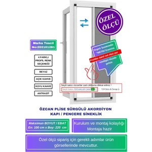 (En100 x Boy220 cm) Plise Pileli Sürgülü  akordiyon kayar Kapı pencere Sineklik (Demir Kapı ,ahşap Kapı,Çelik Kapı Pimapen Kapı sinekliği)