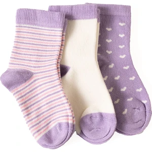 Hellobaby Kız Bebek 3lü Soket Çorap Kalp Desenli Mor