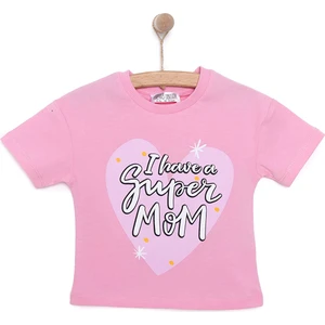 Hellobaby Kız Bebek Tişört Bisiklet Yaka Kısa Kol Pembe