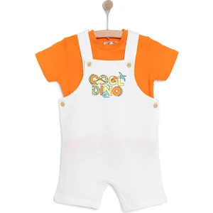 Hellobaby Erkek Bebek Şort Salopet-Tişört 2li Takım Bisiklet Yaka Reçme Paça Kısa Kol Turuncu