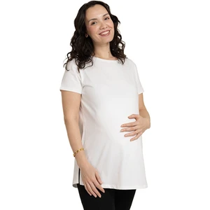 Baby Mom Anne Giyim Hamile Tşört Yırtmaçlı Bisiklet Yaka Kısa Kol Beyaz