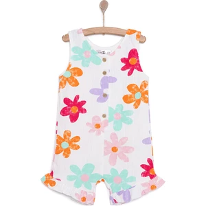 Babyz Kız Bebek Kısa Tulum Vintage Girl Bebe Yaka Reçme Paça Atlet Kol Beyaz