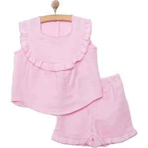 Hellobaby Kız Bebek Bluz-Şort 2li Takım Müslin Bisiklet Yaka Reçme Paça Atlet Kol Sarı